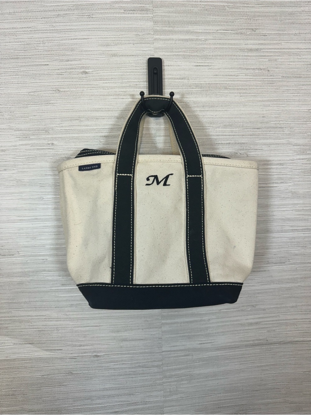 Lands’ End Small Canvas Tote Bag ‘M’ Embroidery